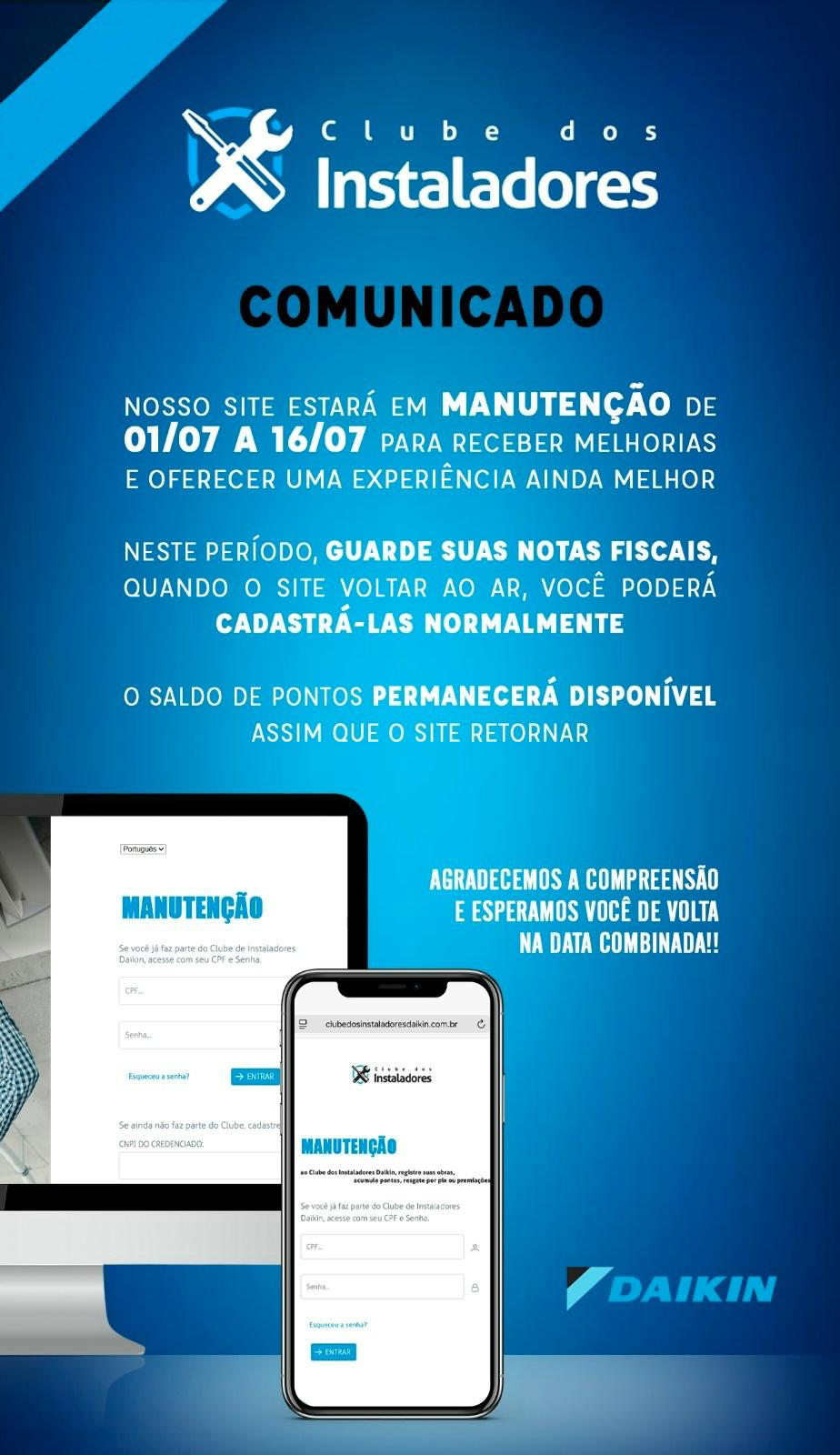 Comunicado - Site em Manutenção